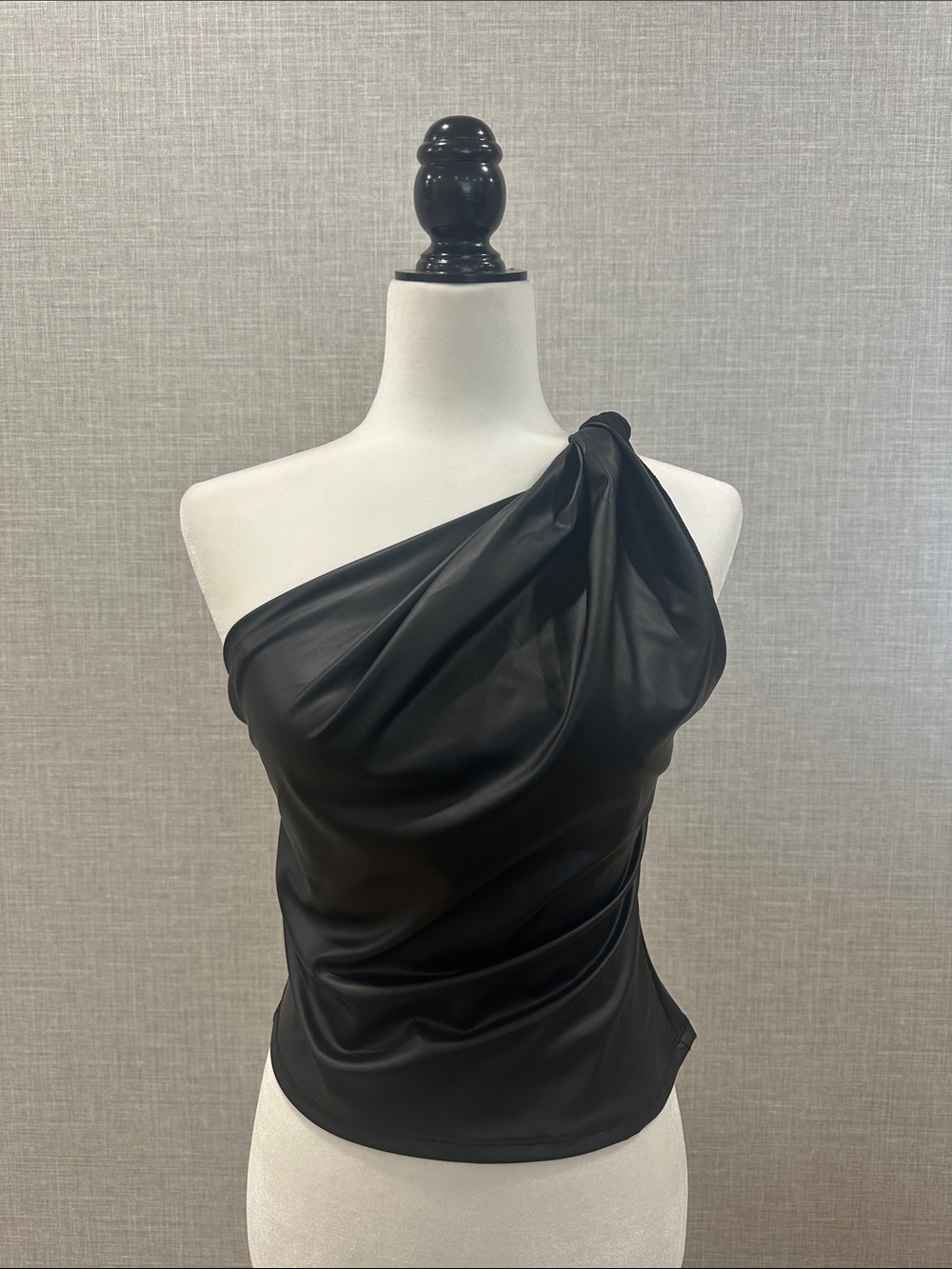One-Shoulder Black leather-Look Women's Top